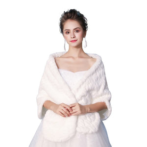 New Faux Fur Wrap Warm Large Shawl Winter Wedding Cover Up Stole Bridal Accessories Fashion Women Fur Shrug Jacket Handmade