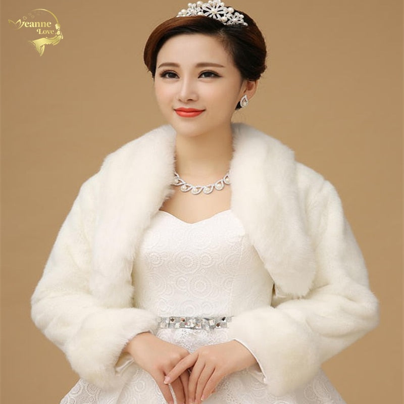 New Bolero Women Faux Fur Stoles Long Sleeve High Quality Fur Bolero Coat Bridal Capes Winter Wedding Jacket Fur Bolero OJ00192