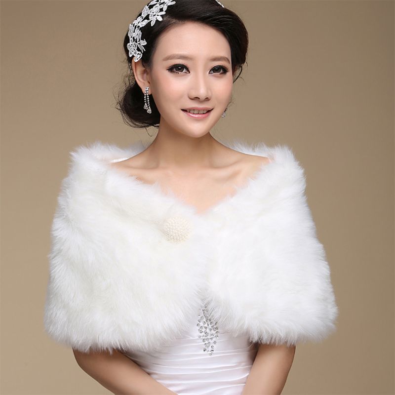 Womens Lady Artificial Fur Shawl Wrap White Shrug Off Shoulder