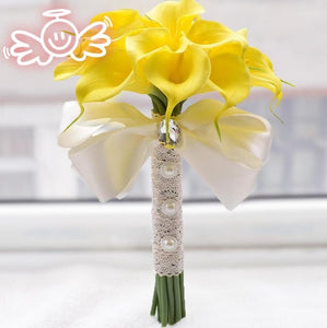 AYiCuthia  Real Touch Yellow Calla Lily Wand For Bridesmaid Flower Girl Keepsake Mini Flower Wand Wedding Bouquet Bridal S28